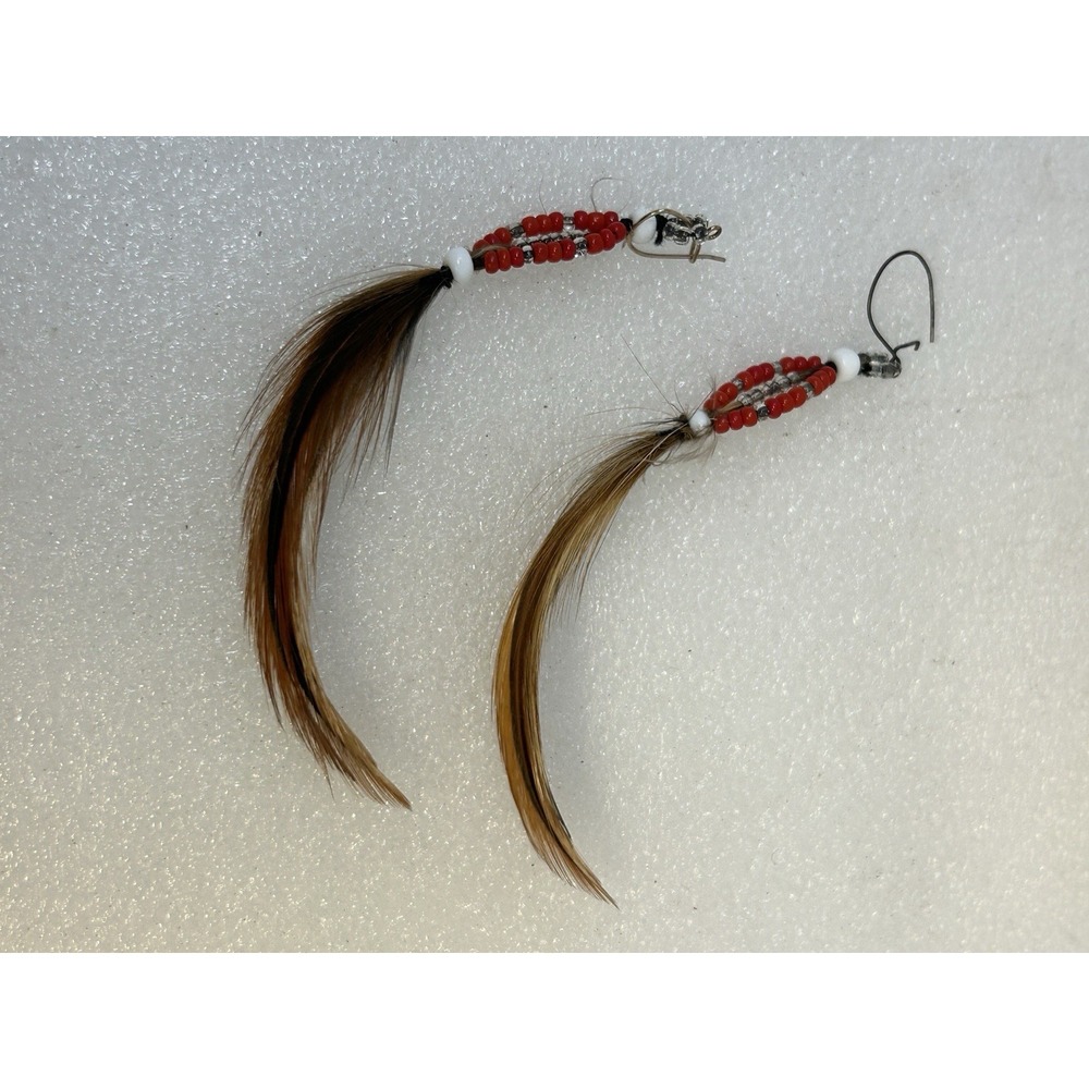 Handcrafted Beaded Horsehair Earrings – Tribal Boho Style Red‎